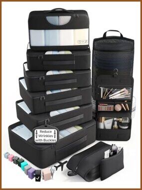 10 Set Packing Cubes Travel Organizer Twill Polyester with Shoe Toiletry